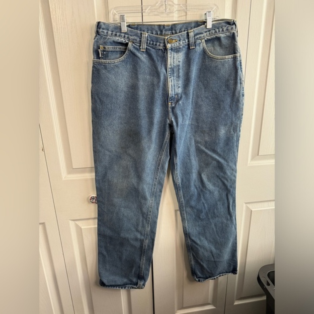 Carhartt FR Fire Resistant Blue Work Stained Jeans Men's Size 38 X‎ 32 Grunge